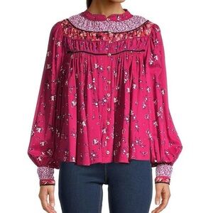 Free People Paloma Printed Blouse in the Berry Combo colorway - XS